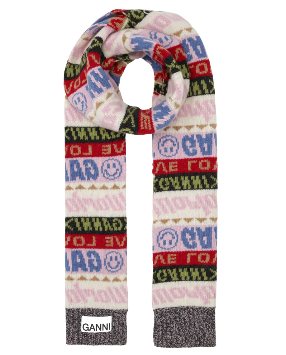 Multicolour Wool Scarf with Graphic Design