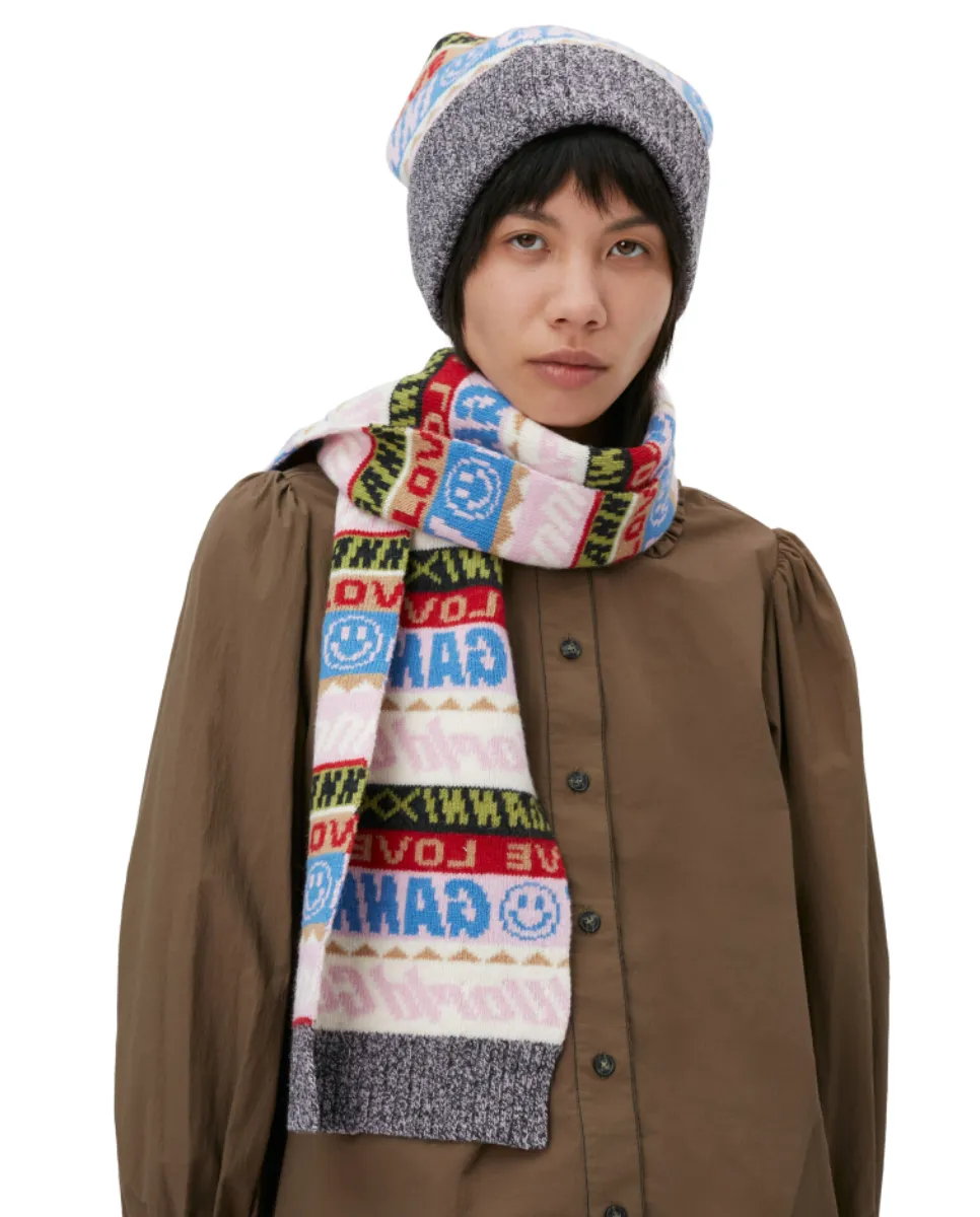 Multicolour Wool Scarf with Graphic Design