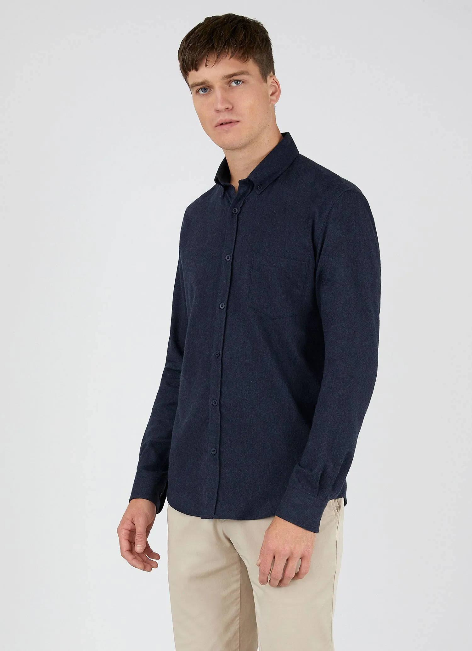 Navy Melange Flannel Shirt for Men