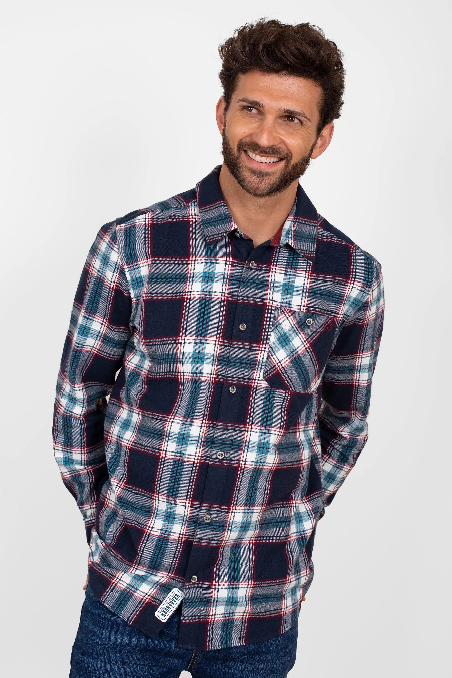 Navy Plaid Button-up Shirt