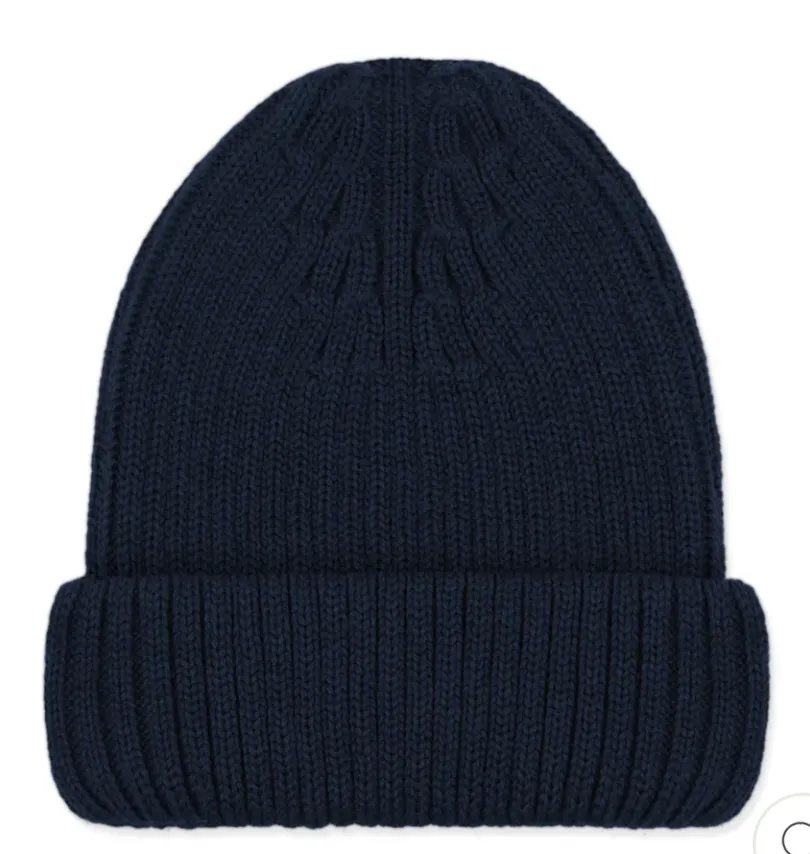 Navy Ribbed Merino Beanie Hat