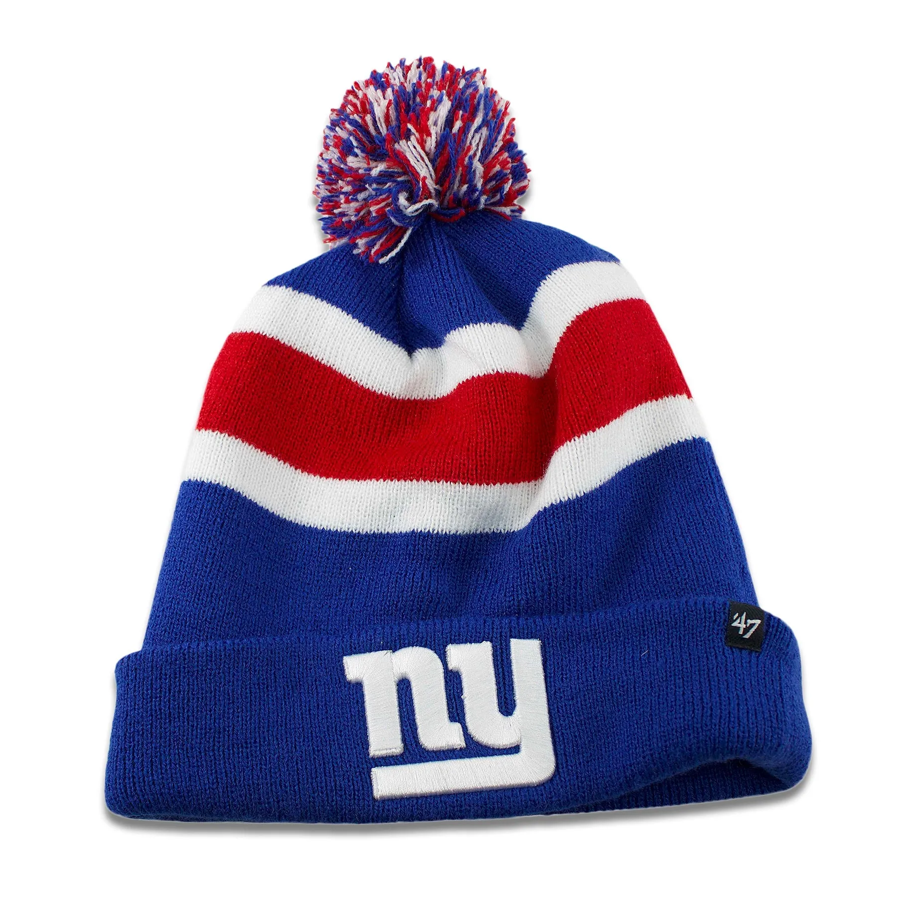 New York Giants Striped Pom Beanie - Winter Knit Hat