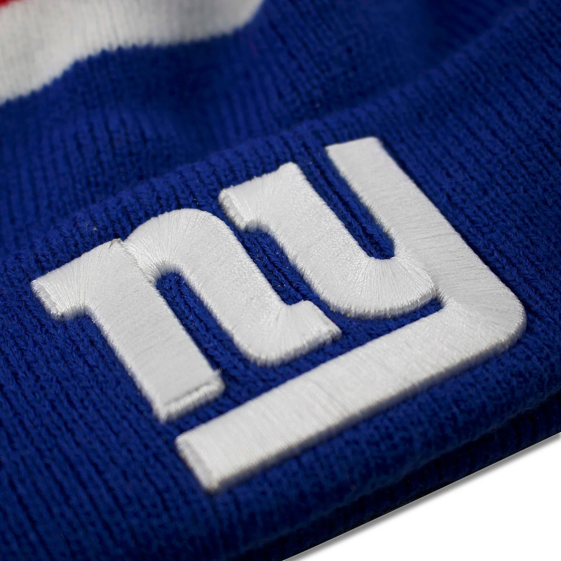 New York Giants Striped Pom Beanie - Winter Knit Hat