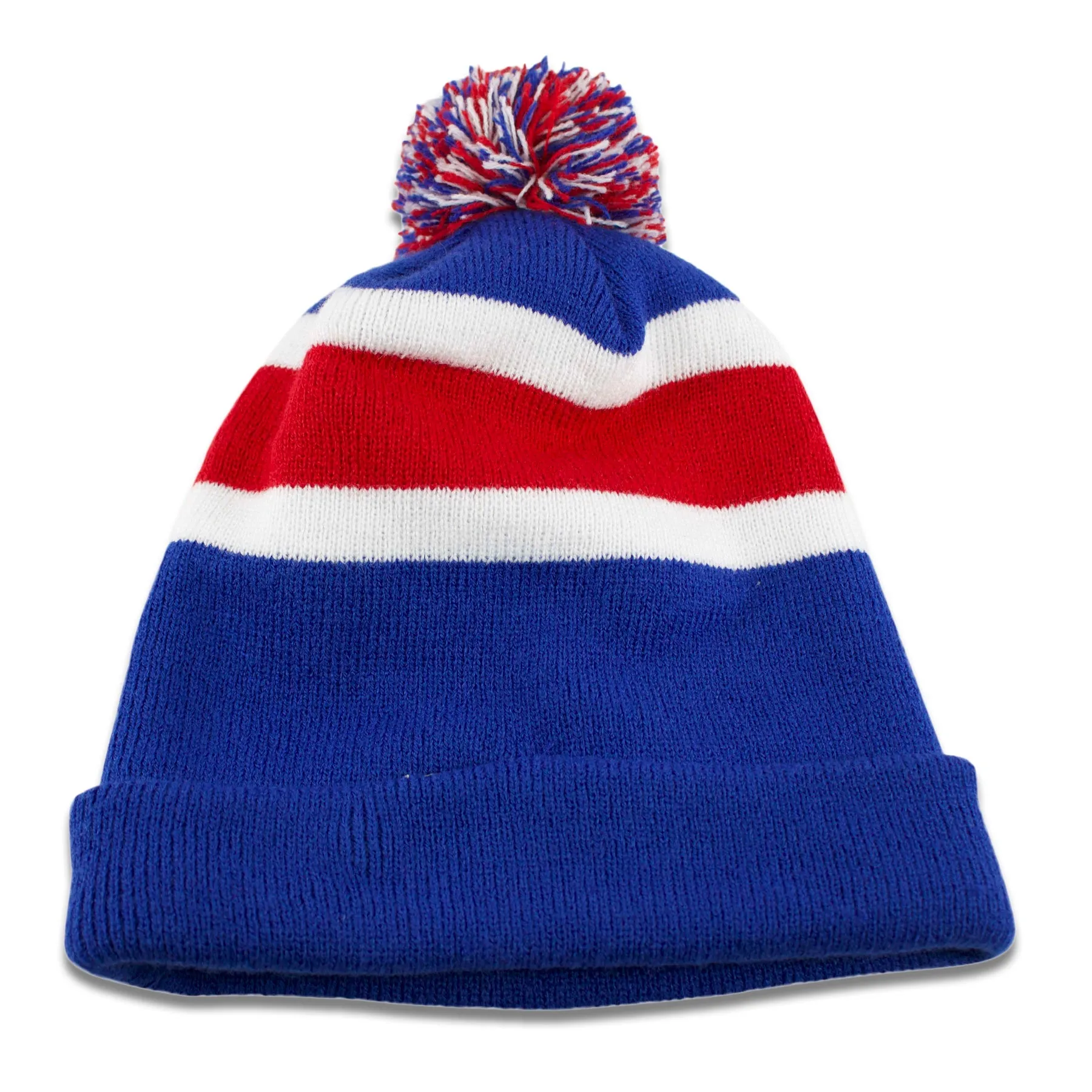 New York Giants Striped Pom Beanie - Winter Knit Hat