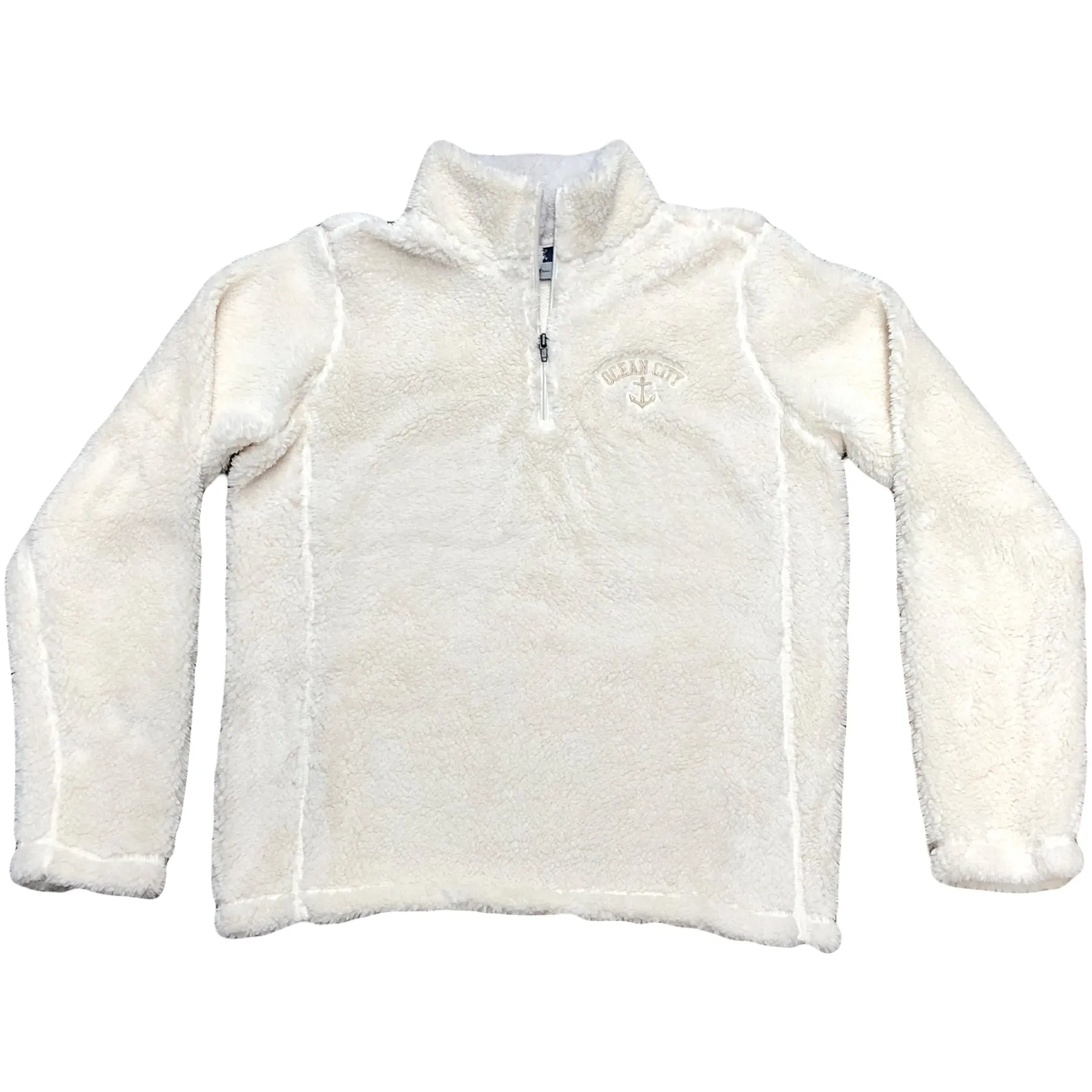 Ocean City New Jersey Anchor Ivory Sherpa Quarter Zip - Women's