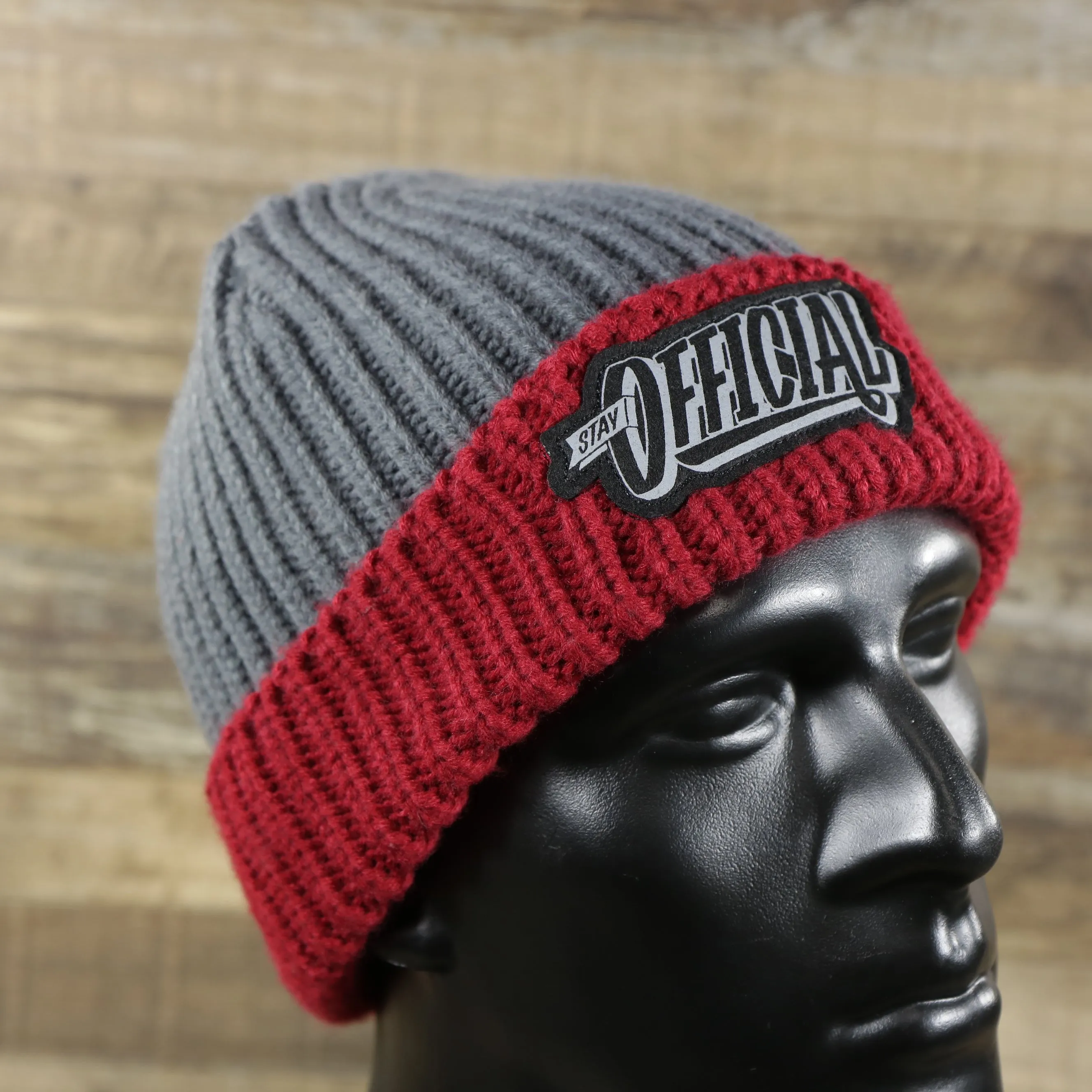 Official gray crown red cuff winter beanie | gray and red knit beanie