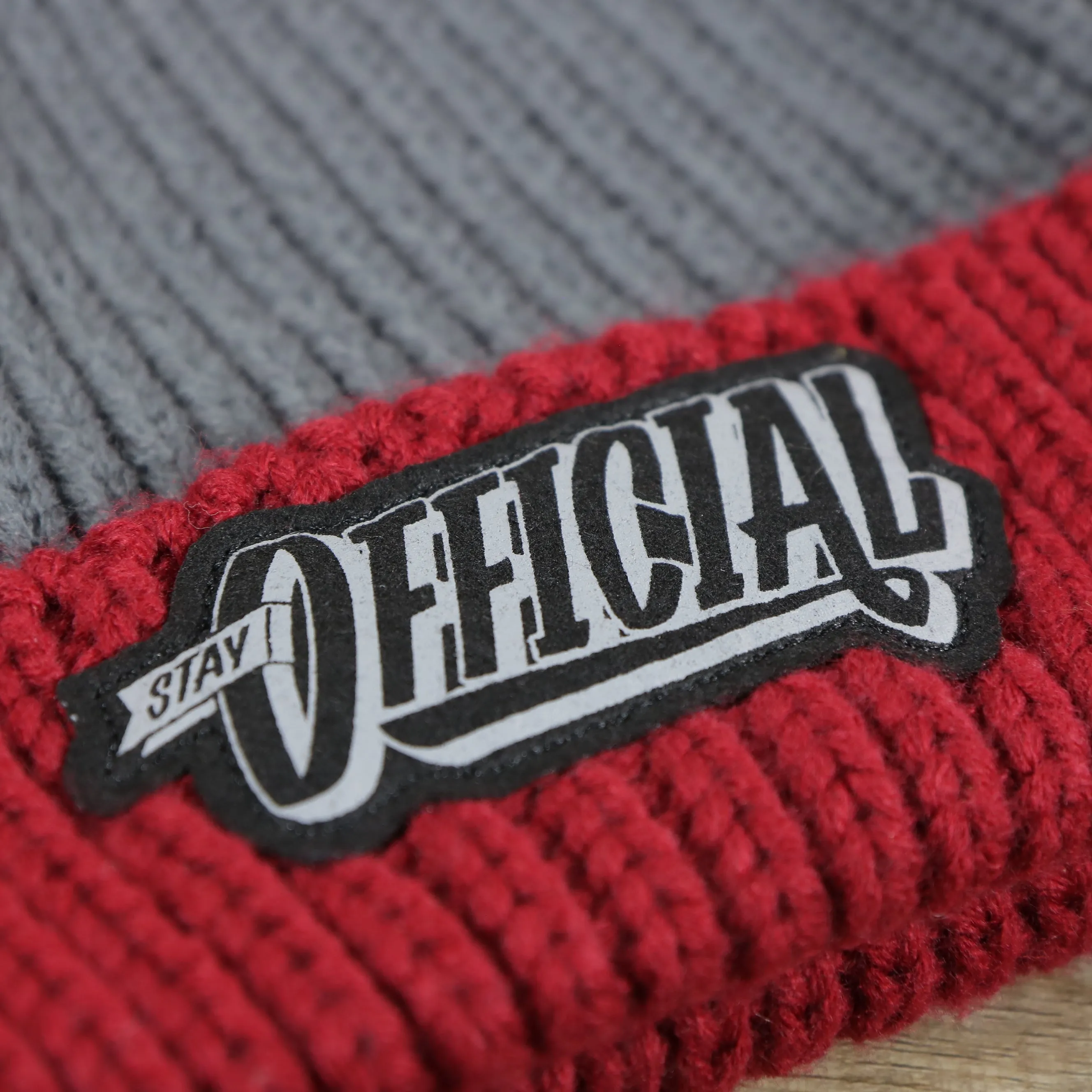 Official gray crown red cuff winter beanie | gray and red knit beanie