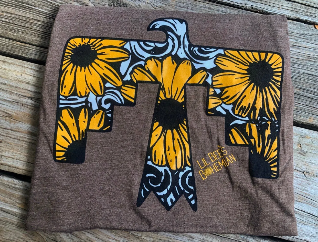 Ole Desert Eagle Tooled Leather & Sunflower Thunderbird Graphic Tee