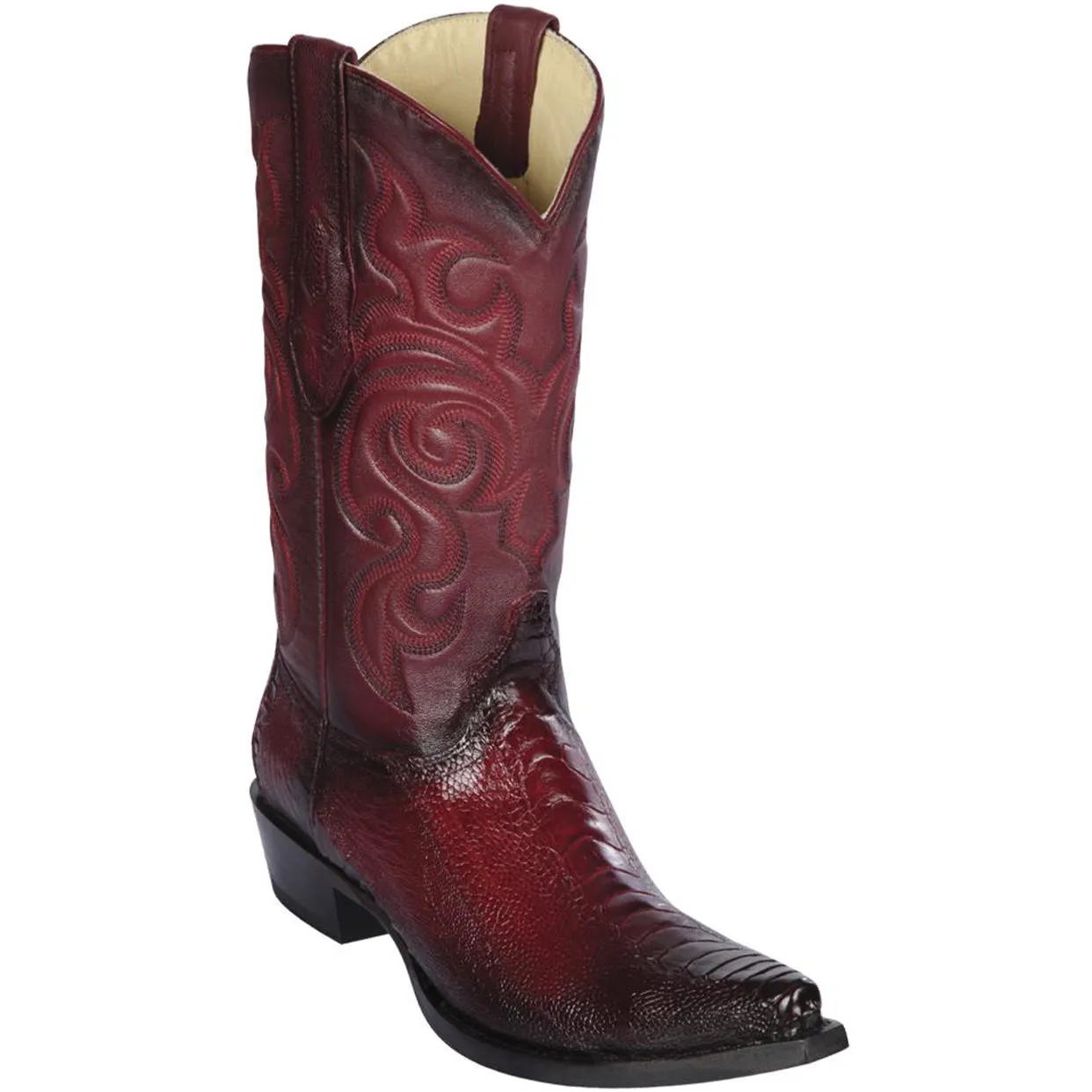 Ostrich Leg Snip Toe Faded Burgundy Western Boots