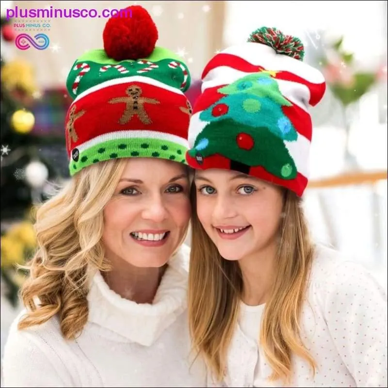 OurWarm Christmas Hat Knit Beanie with LED Lights - Cotton Material