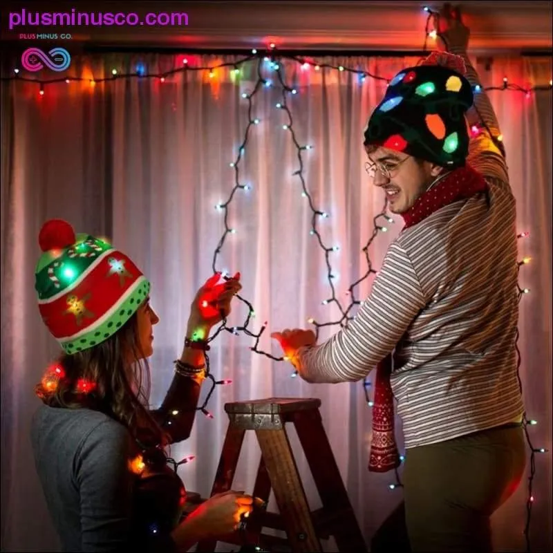 OurWarm Christmas Hat Knit Beanie with LED Lights - Cotton Material