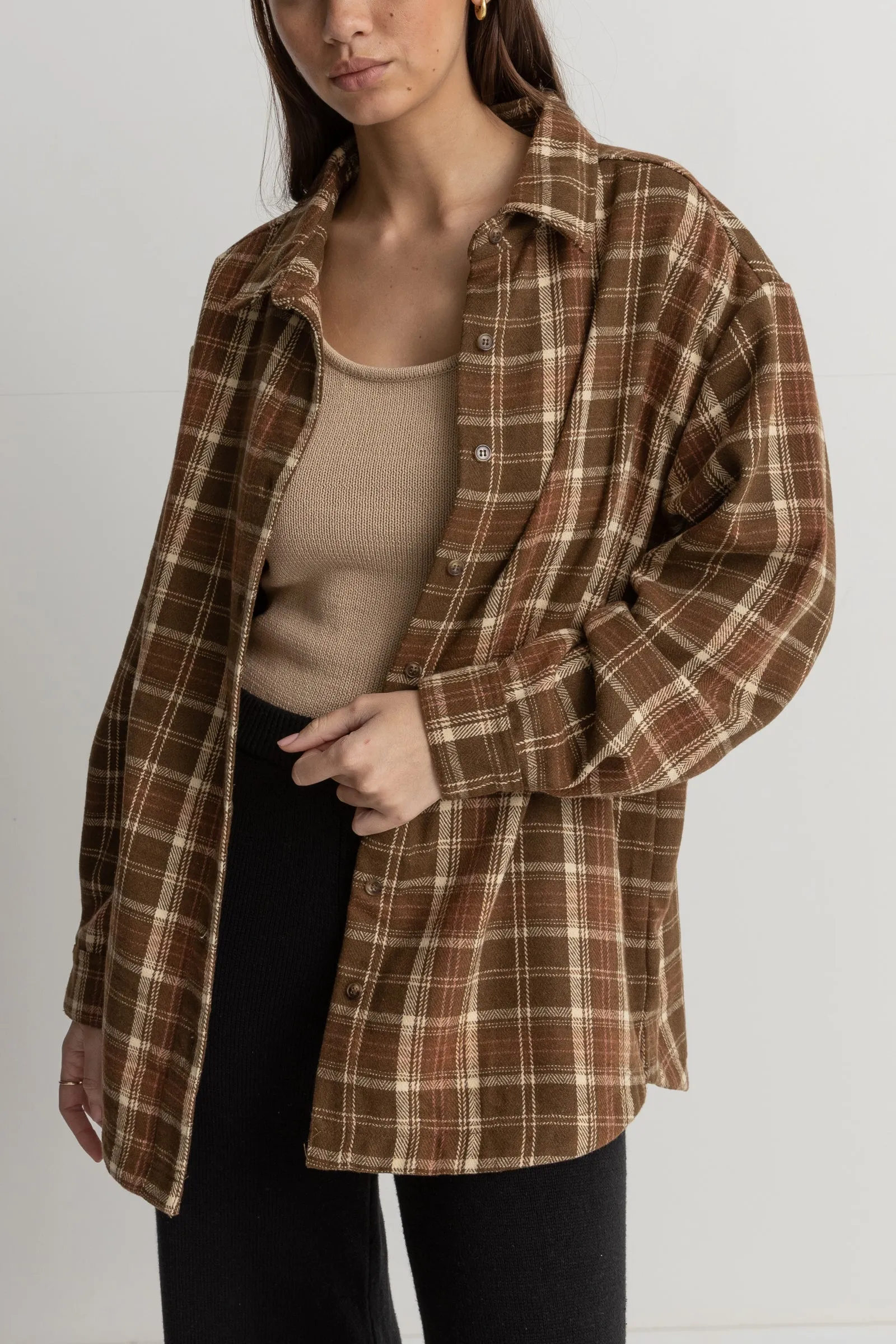 Oversized Flannel Shirt - Chocolate Brown.