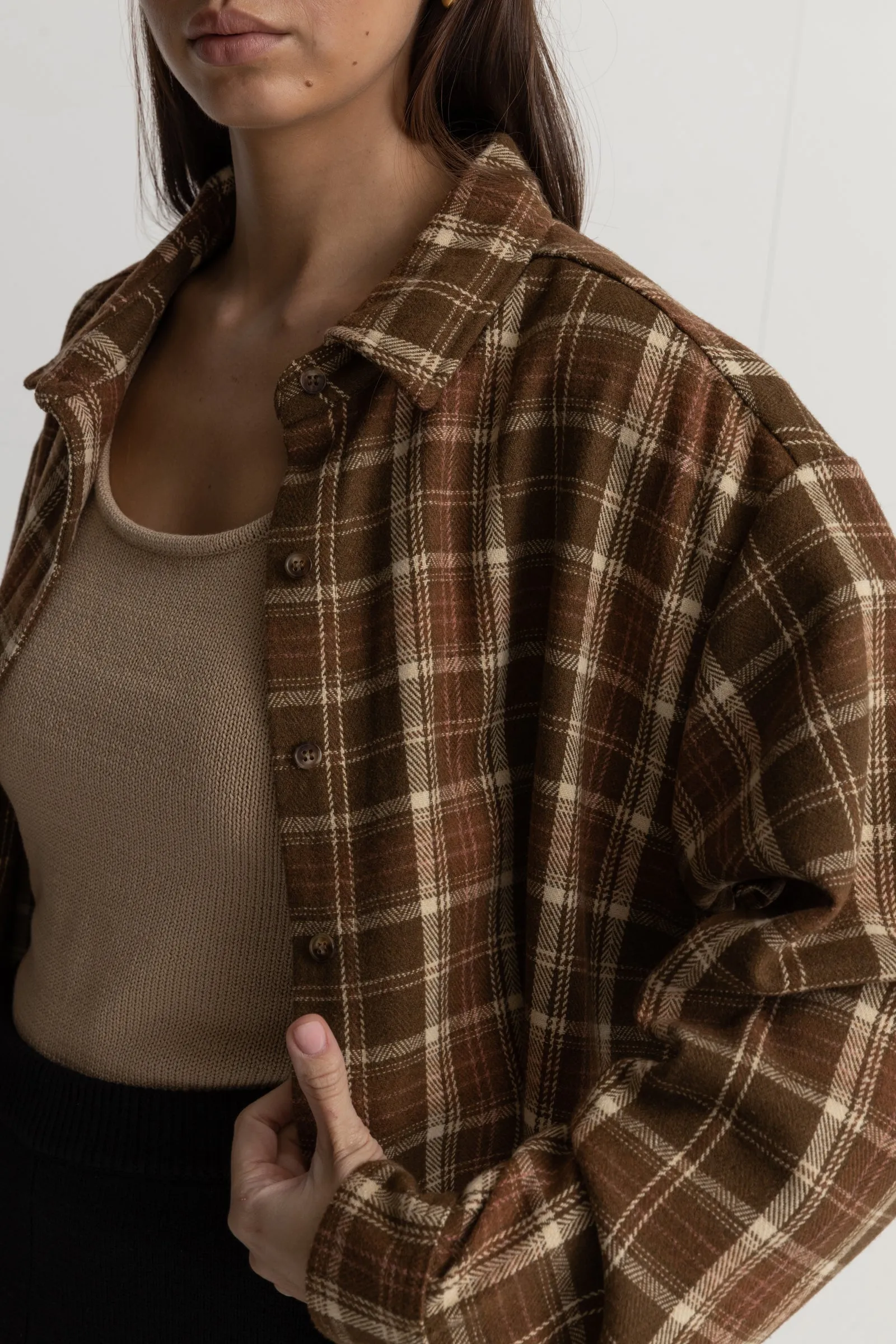 Oversized Flannel Shirt - Chocolate Brown.