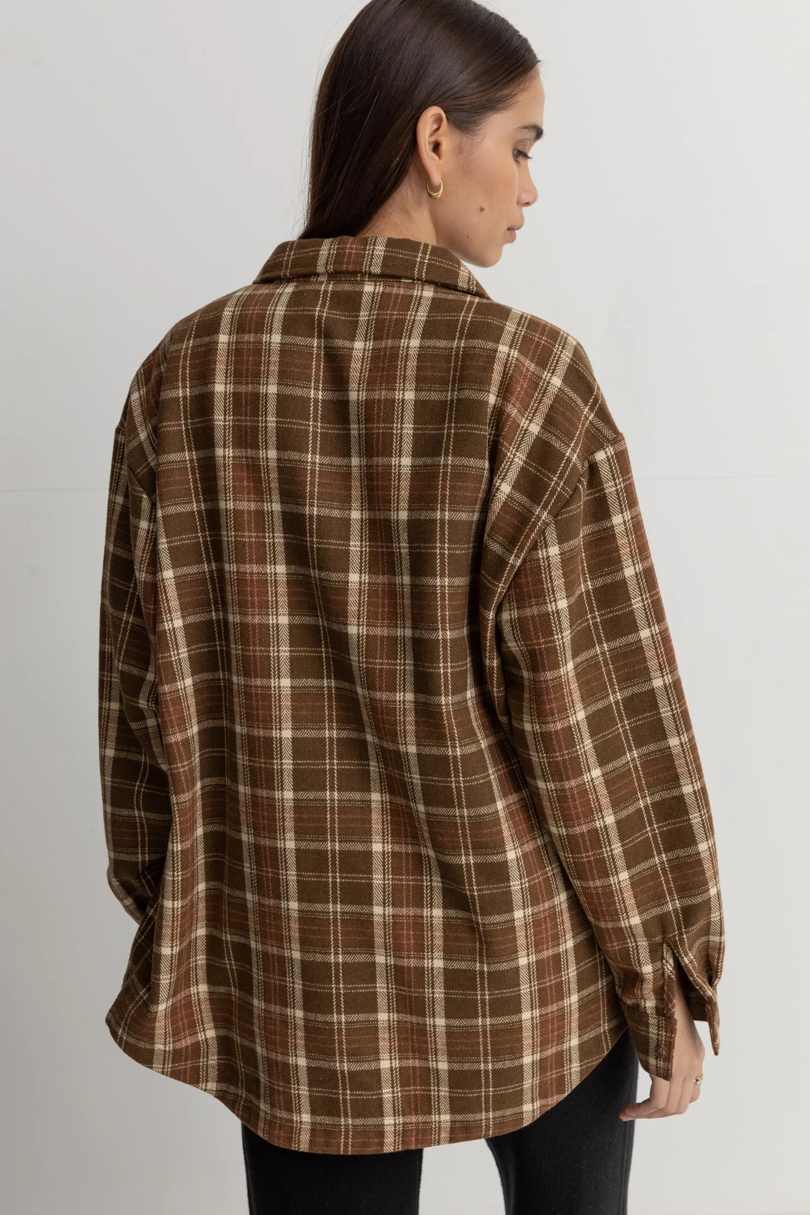 Oversized Flannel Shirt - Chocolate Brown.