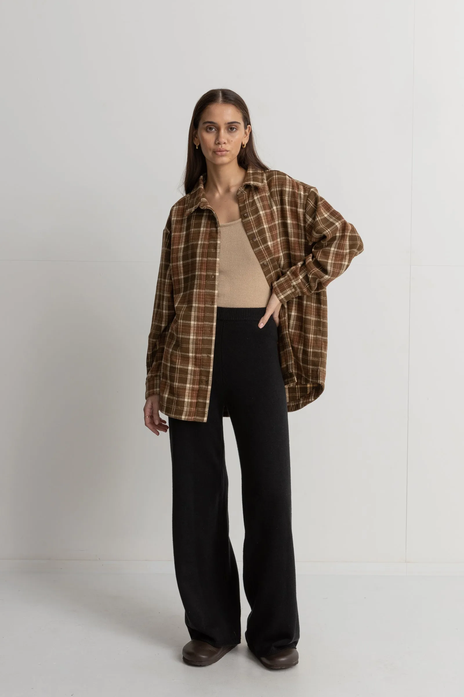 Oversized Flannel Shirt - Chocolate Brown.