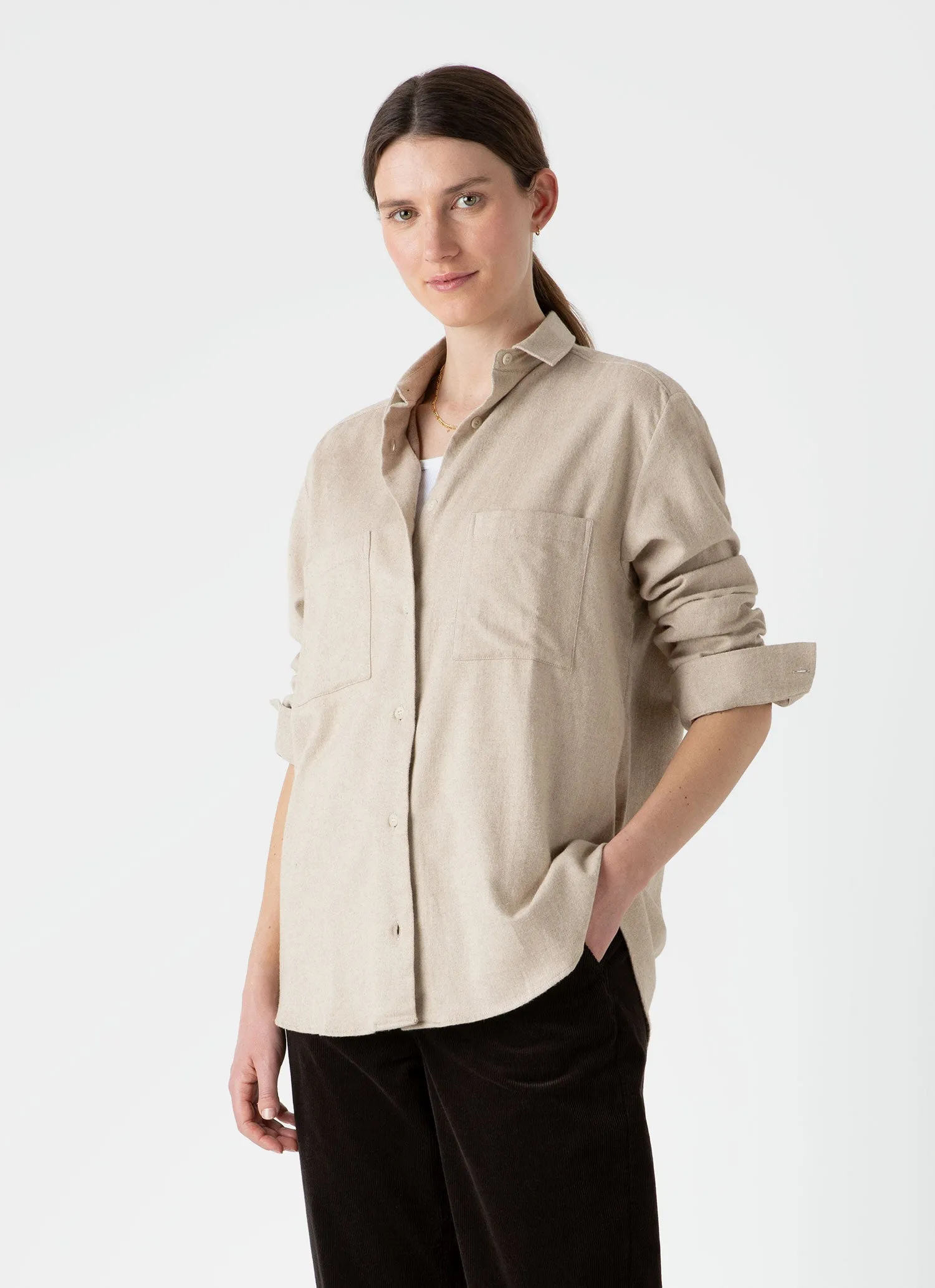 Oversized Flannel Shirt for Women in Oatmeal Melange