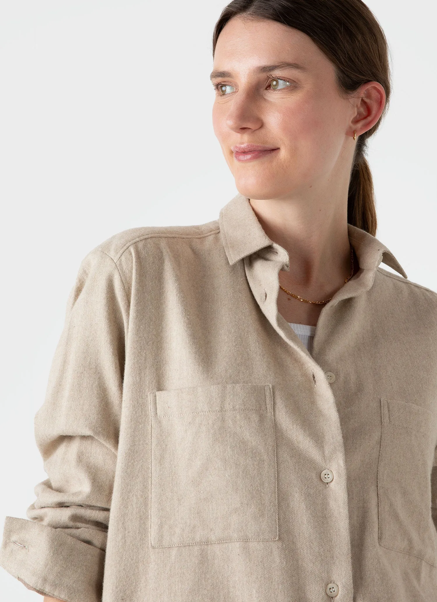 Oversized Flannel Shirt for Women in Oatmeal Melange