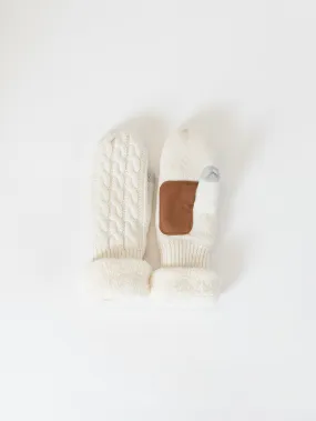 Patch Cable Knit White Mitten