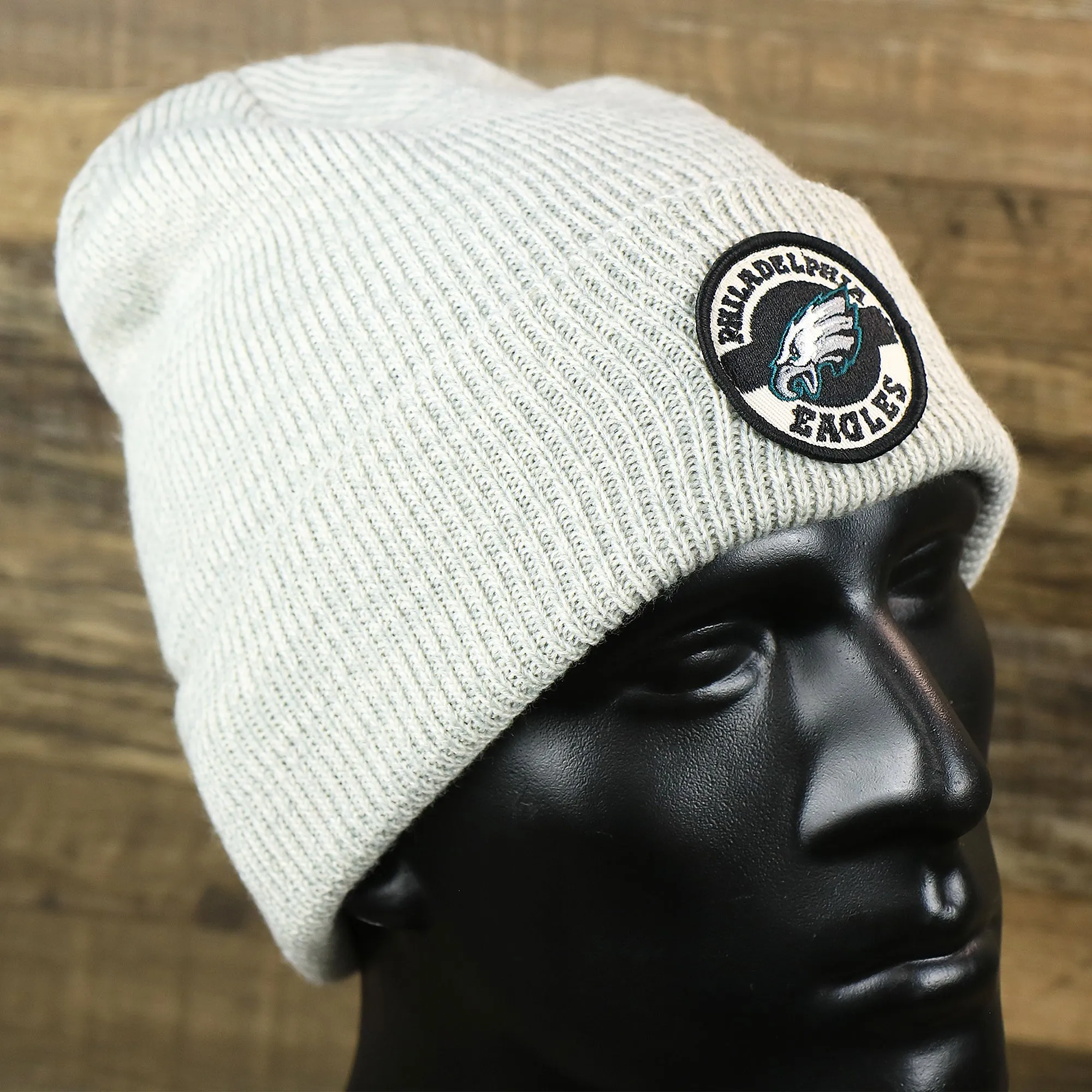 Philadelphia Eagles winter beanie, cuffed, patch design, heather gray