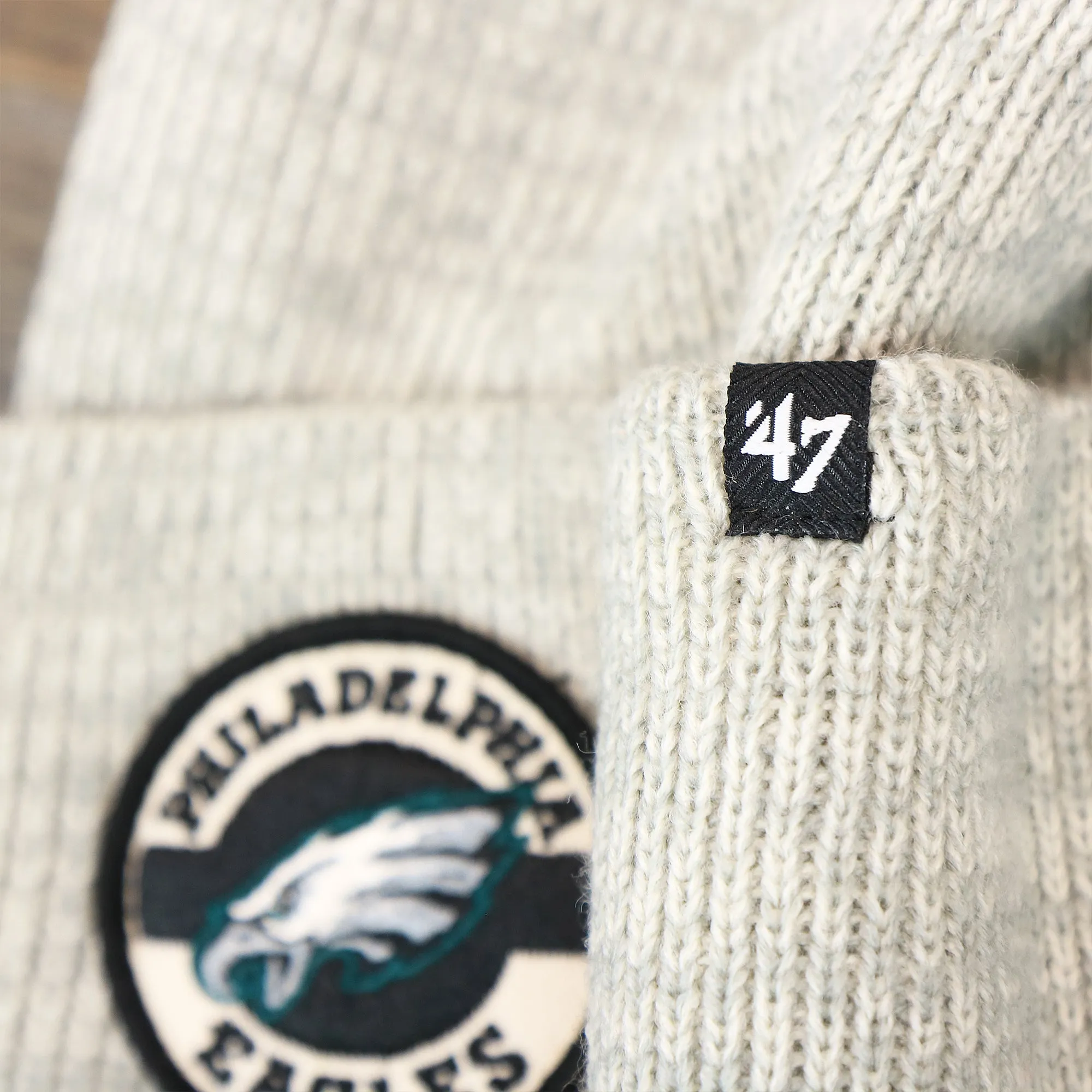 Philadelphia Eagles winter beanie, cuffed, patch design, heather gray