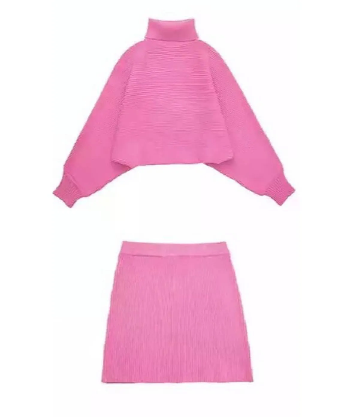 Pink Turtleneck Skirt Set