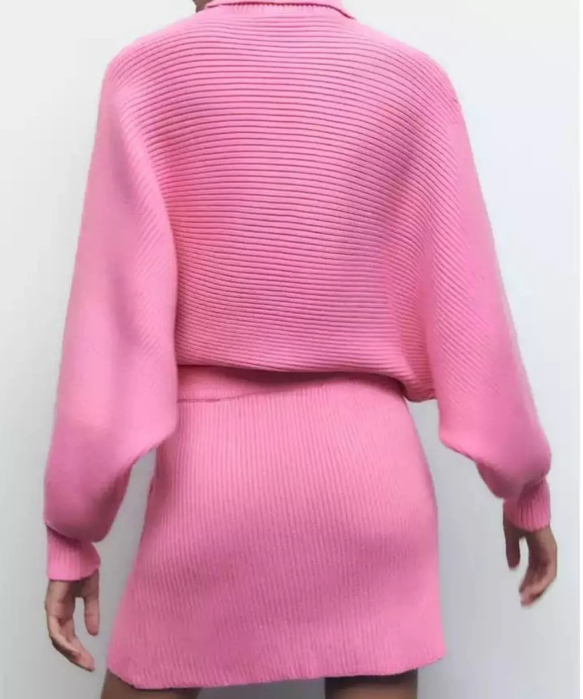 Pink Turtleneck Skirt Set