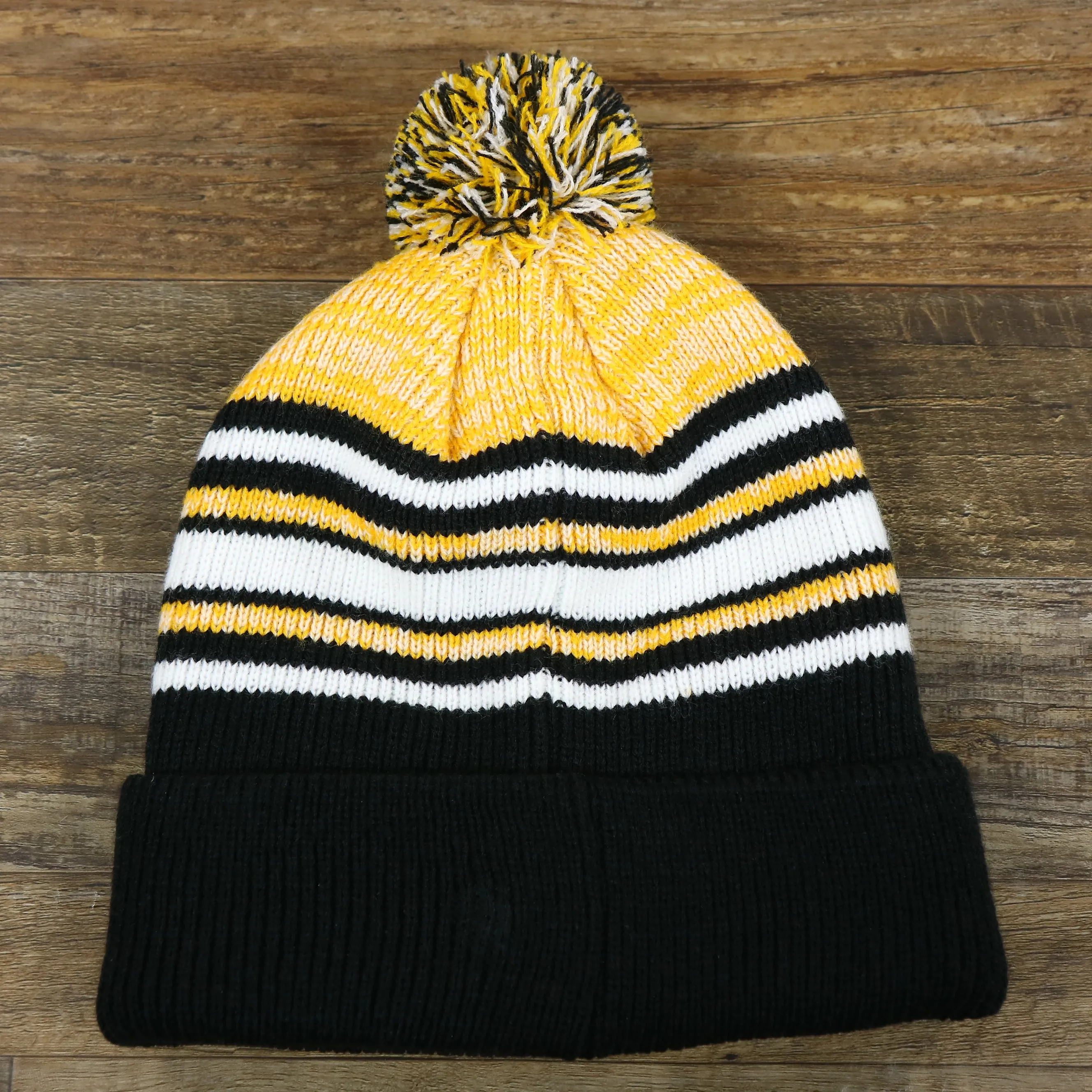 Pittsburgh Steelers Striped Pom Pom Winter Beanie for Kids - Black, Yellow, White