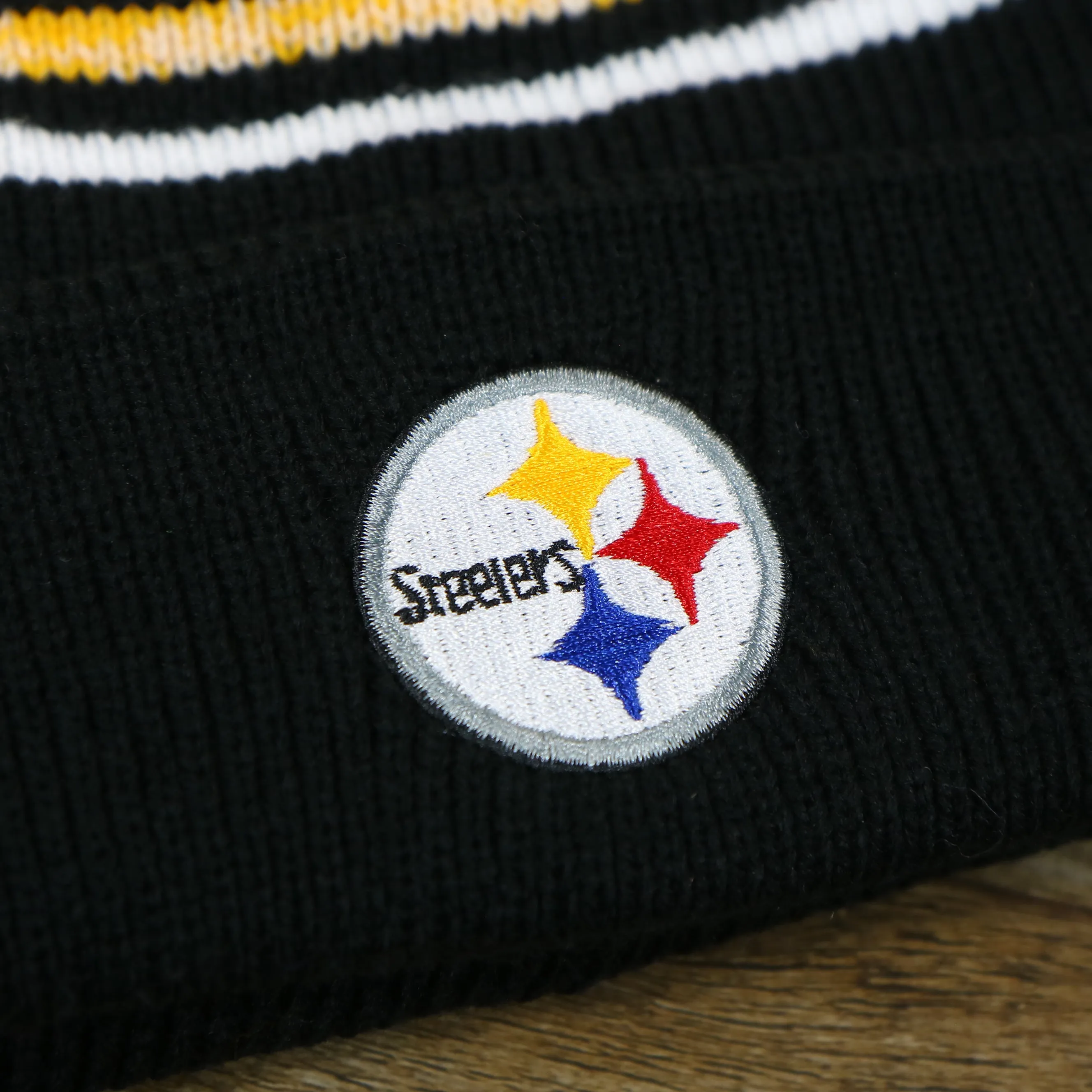 Pittsburgh Steelers Striped Pom Pom Winter Beanie for Kids - Black, Yellow, White