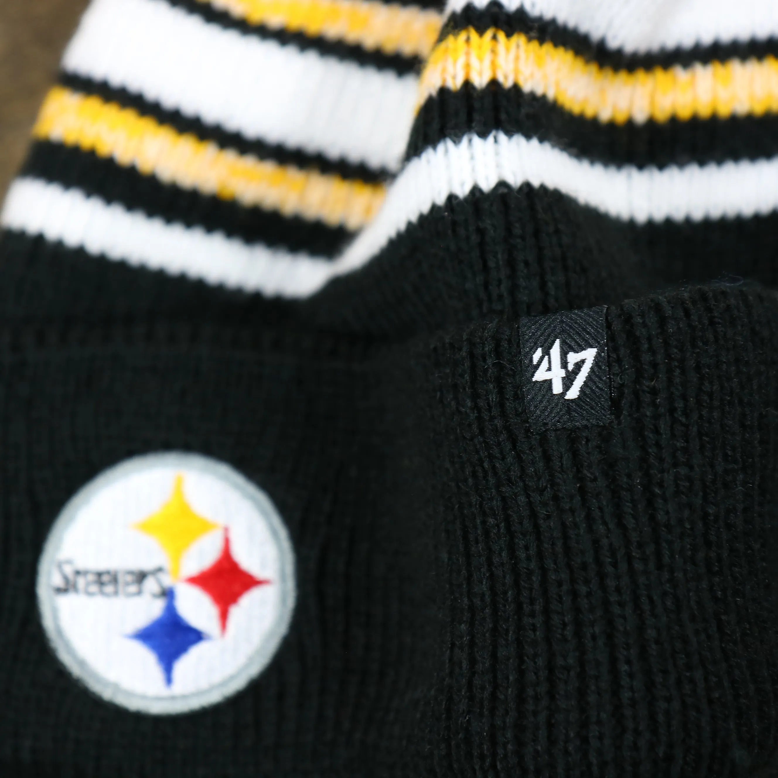 Pittsburgh Steelers Striped Pom Pom Winter Beanie for Kids - Black, Yellow, White