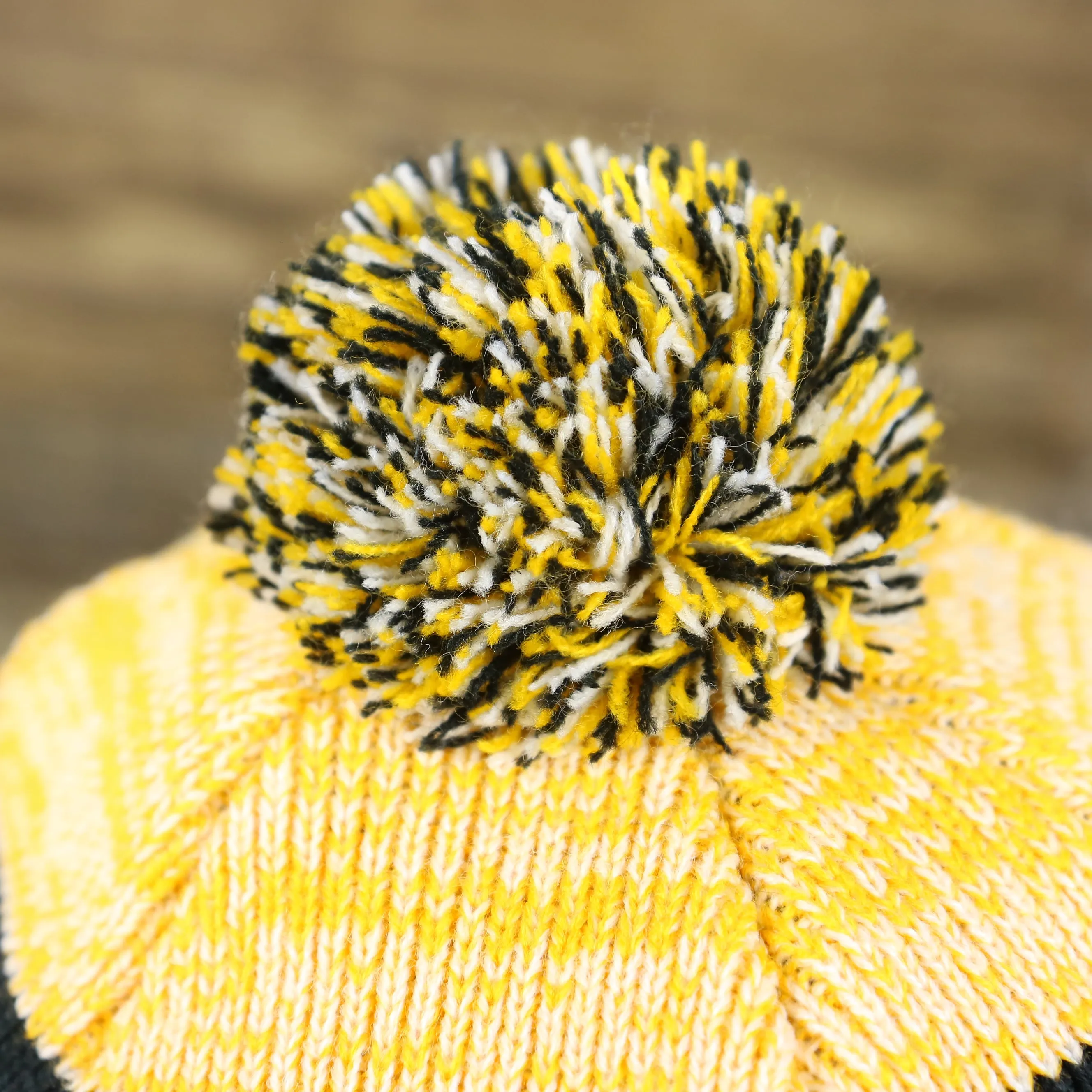 Pittsburgh Steelers Striped Pom Pom Winter Beanie for Kids - Black, Yellow, White