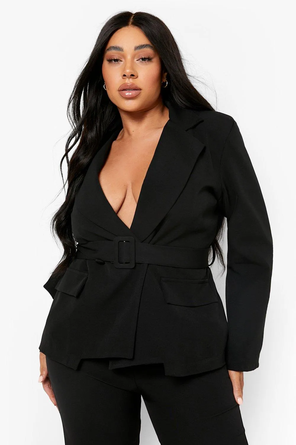 Plus Double Breasted Belted Blazer