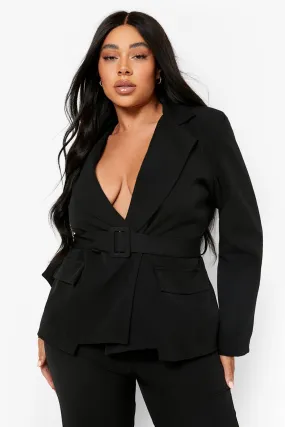 Plus Double Breasted Belted Blazer