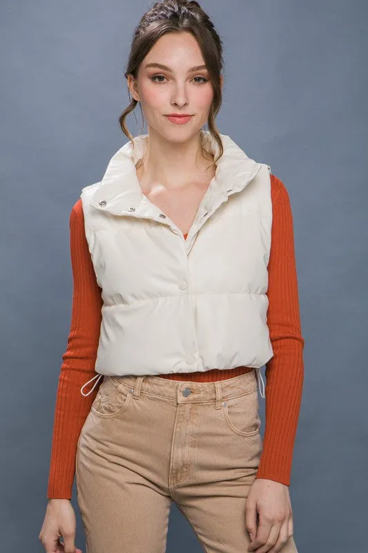 PU Leather Puffer Vest with Snap Button