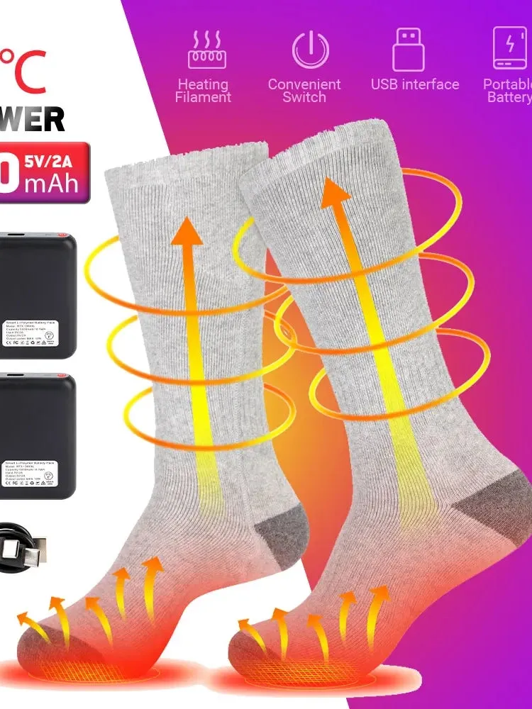 Rechargeable heated socks for winter, electric thermal socks for warmth in boots, snowmobile skiing and sports foot warmer