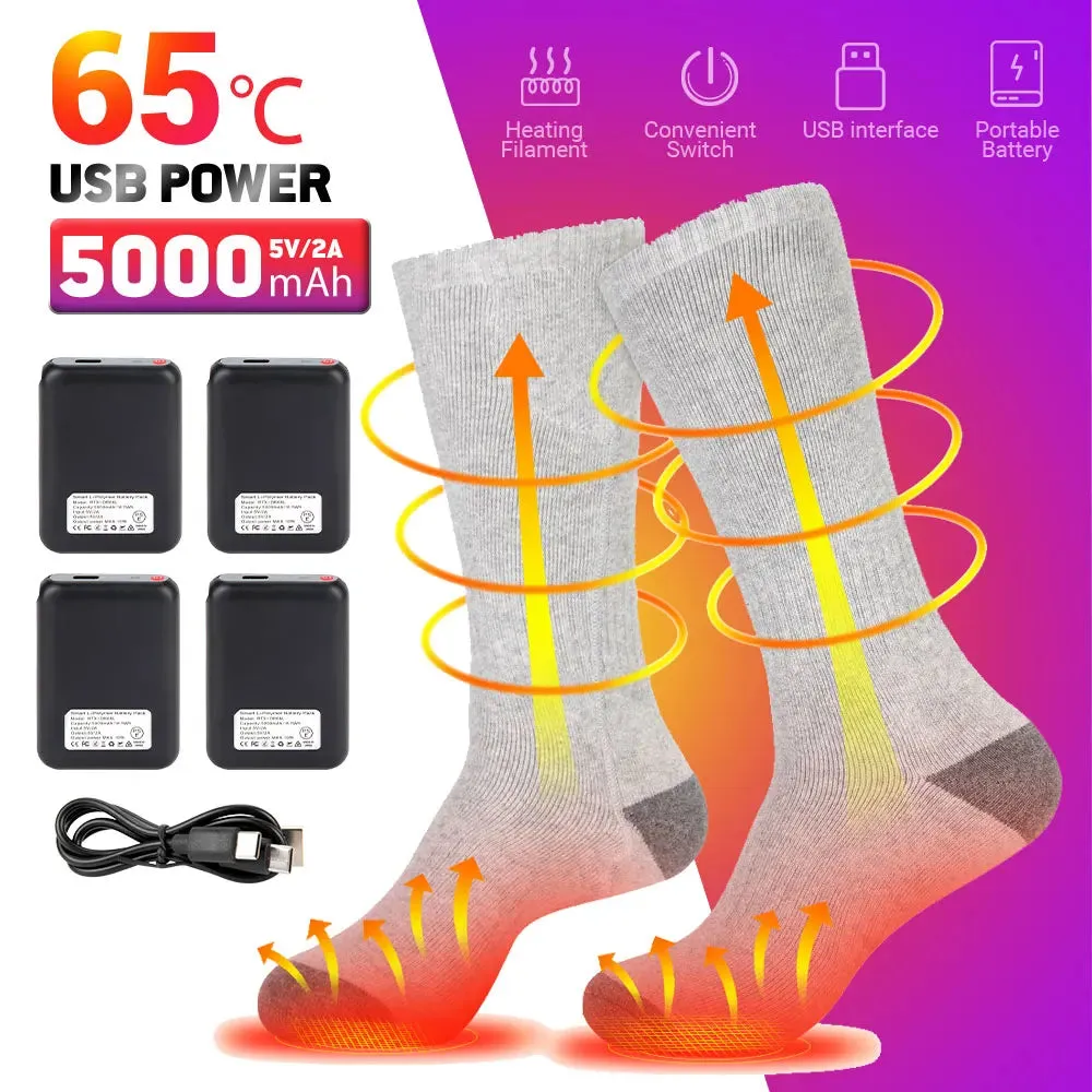 Rechargeable heated socks for winter, electric thermal socks for warmth in boots, snowmobile skiing and sports foot warmer