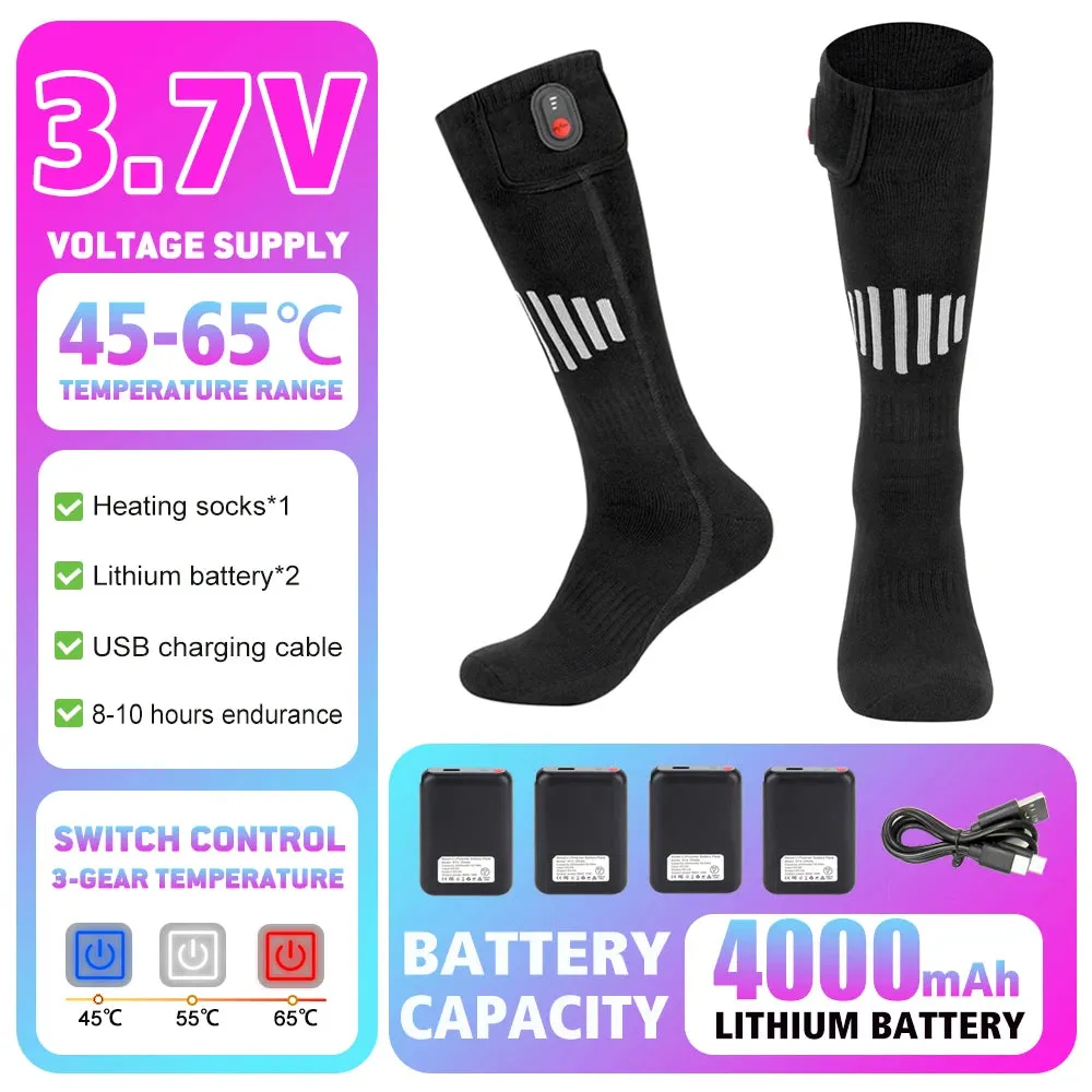 Rechargeable heated socks for winter, electric thermal socks for warmth in boots, snowmobile skiing and sports foot warmer