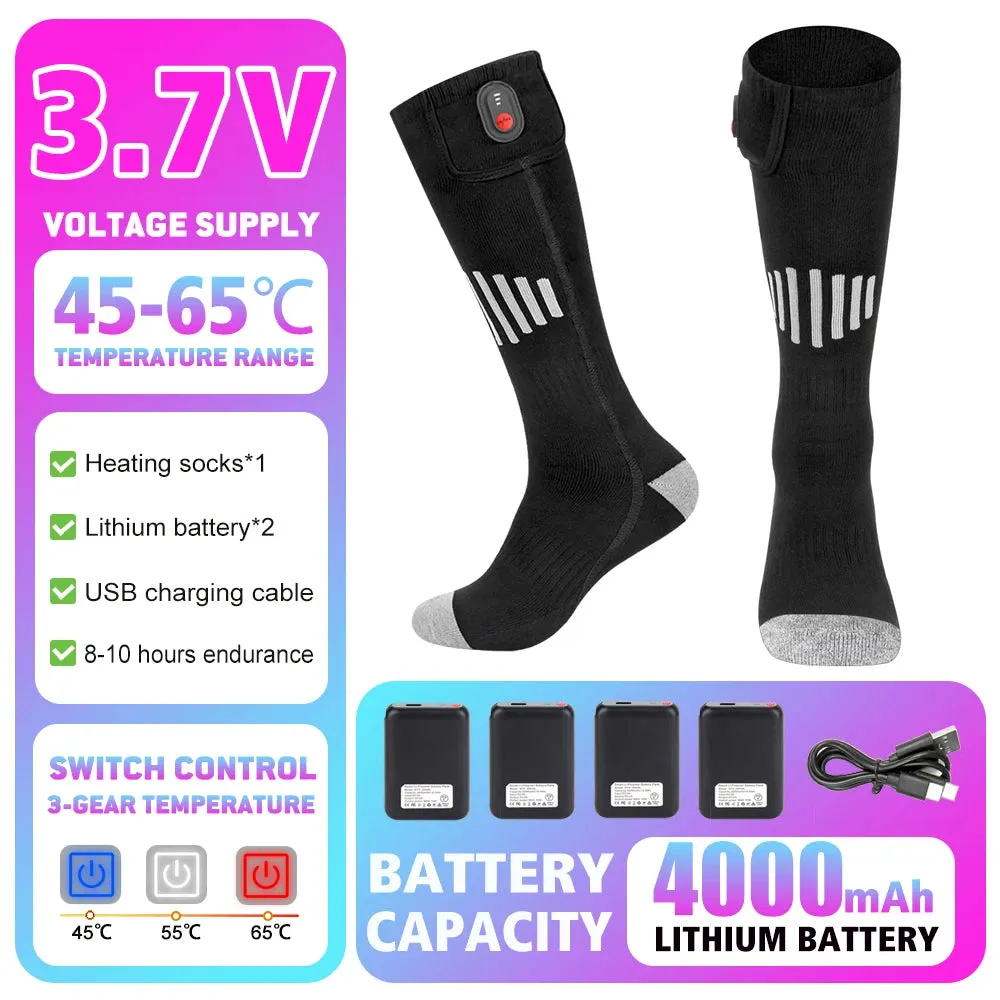 Rechargeable heated socks for winter, electric thermal socks for warmth in boots, snowmobile skiing and sports foot warmer