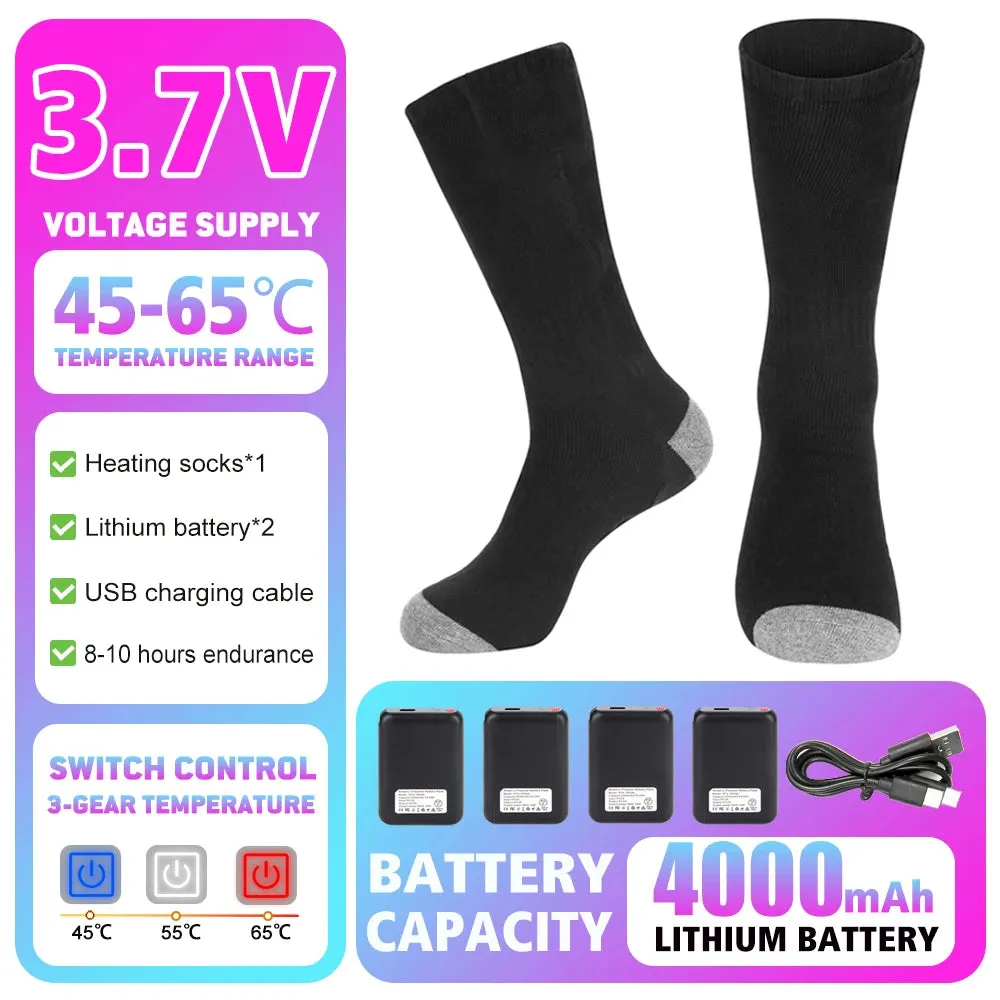 Rechargeable heated socks for winter, electric thermal socks for warmth in boots, snowmobile skiing and sports foot warmer