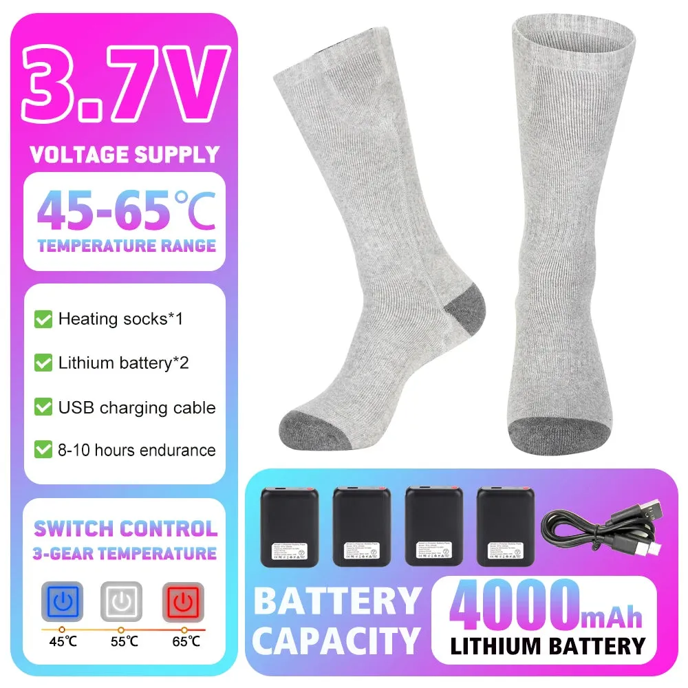 Rechargeable heated socks for winter, electric thermal socks for warmth in boots, snowmobile skiing and sports foot warmer