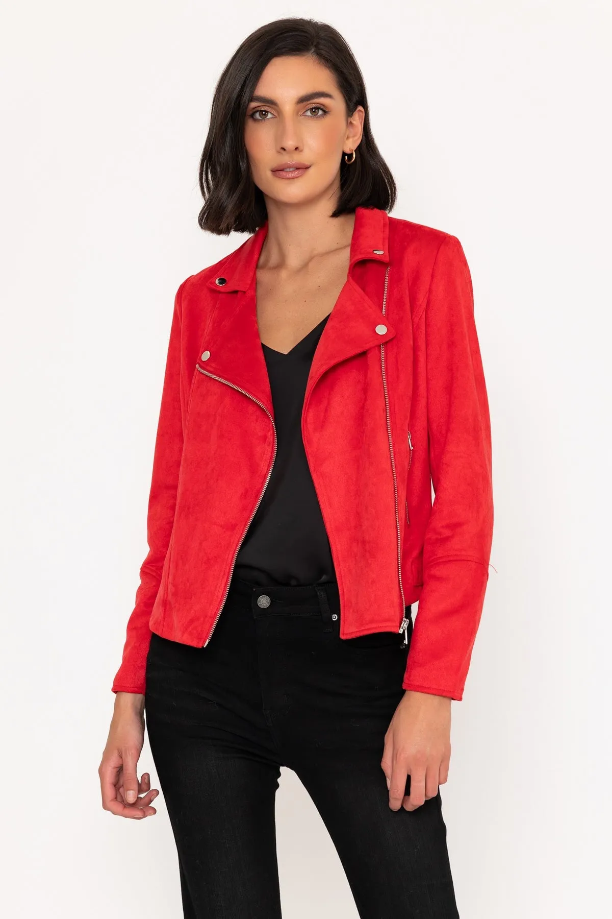 Red Suede Biker Jacket