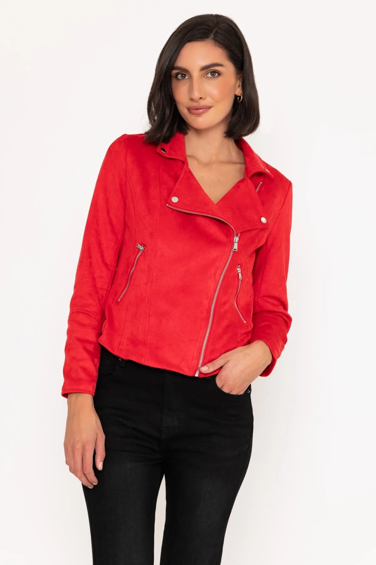 Red Suede Biker Jacket