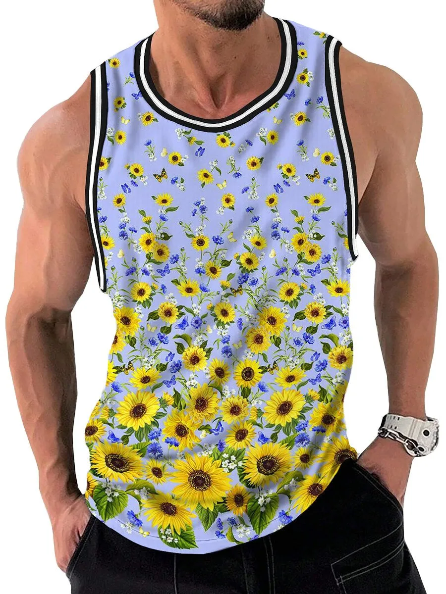 Retro Gradient Sunflower Print Crew Neck Tank Top