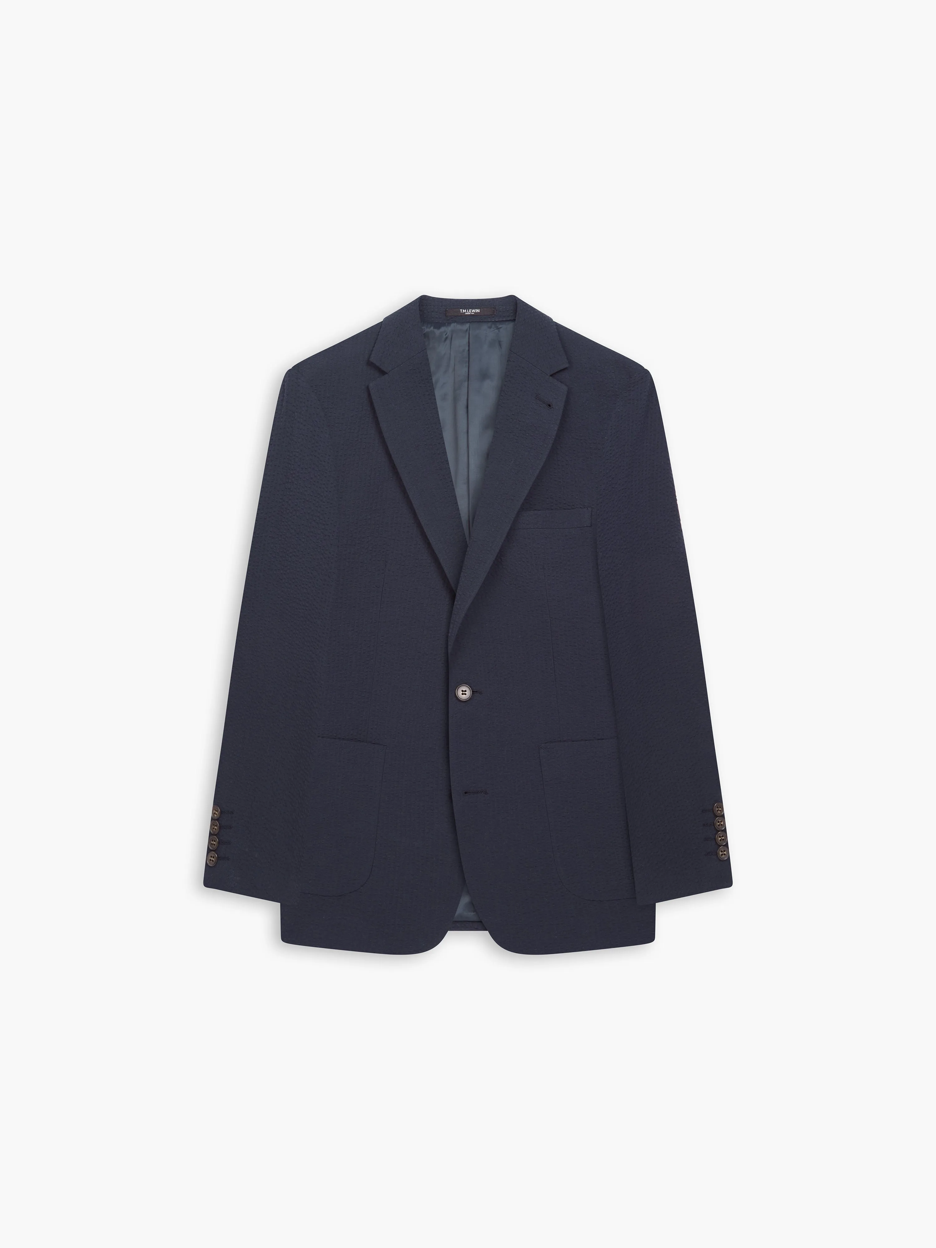 Rhodes Slim Navy Cotton-Linen Seersucker Blazer