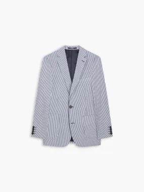 Rhodes Slim Navy Striped Cotton-Linen Seersucker Blazer