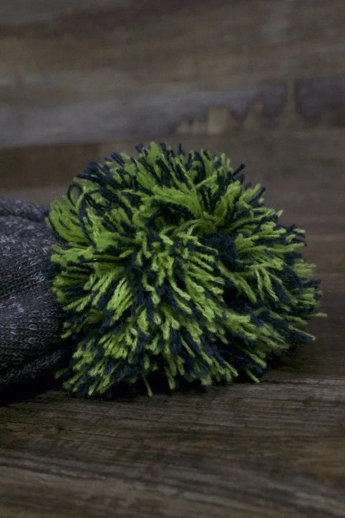 Seattle Seahawks Black and Neon Green Winter Beanie with Cuffed Logo and Pom Pom