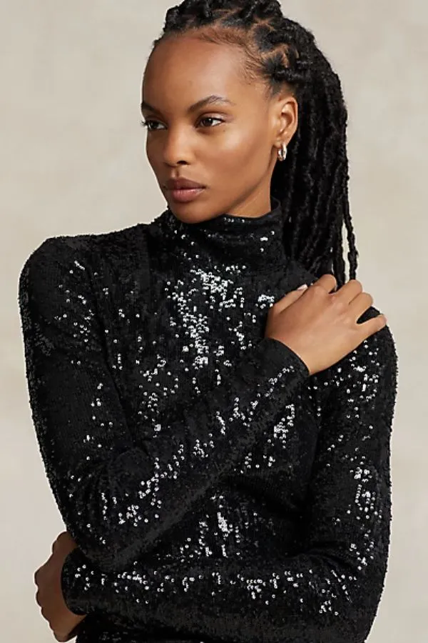 Sequin Turtleneck Jersey