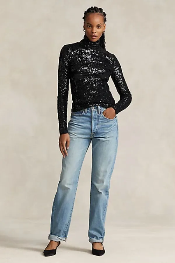 Sequin Turtleneck Jersey