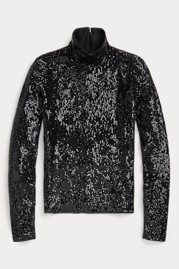 Sequin Turtleneck Jersey