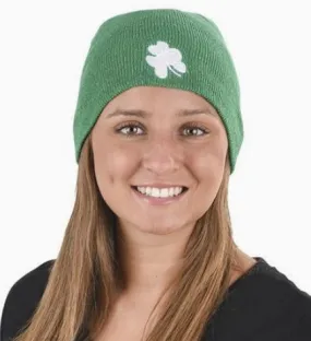 Shamrock Beanie Hat - Top Keywords: Green Shamrock Beanie, St. Patrick's Day Hat, Knit Shamrock Hat