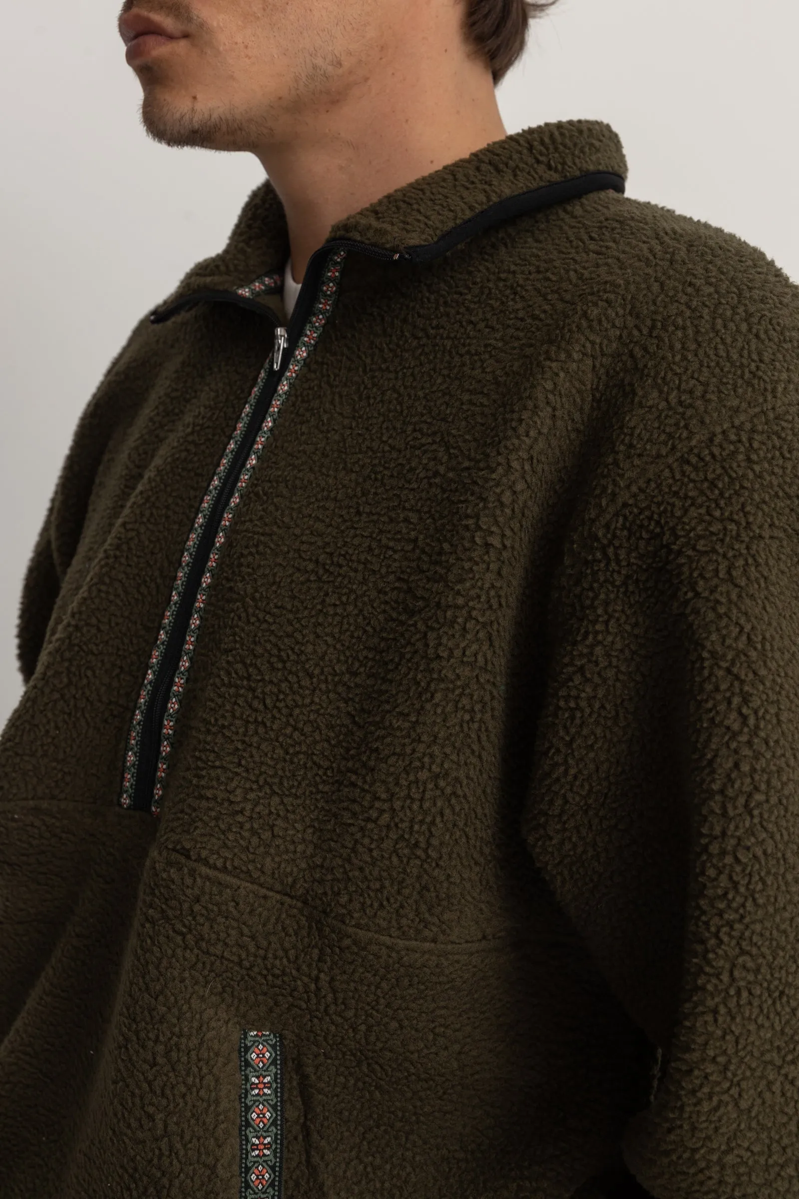 Sherpa Fleece Olive Pullover